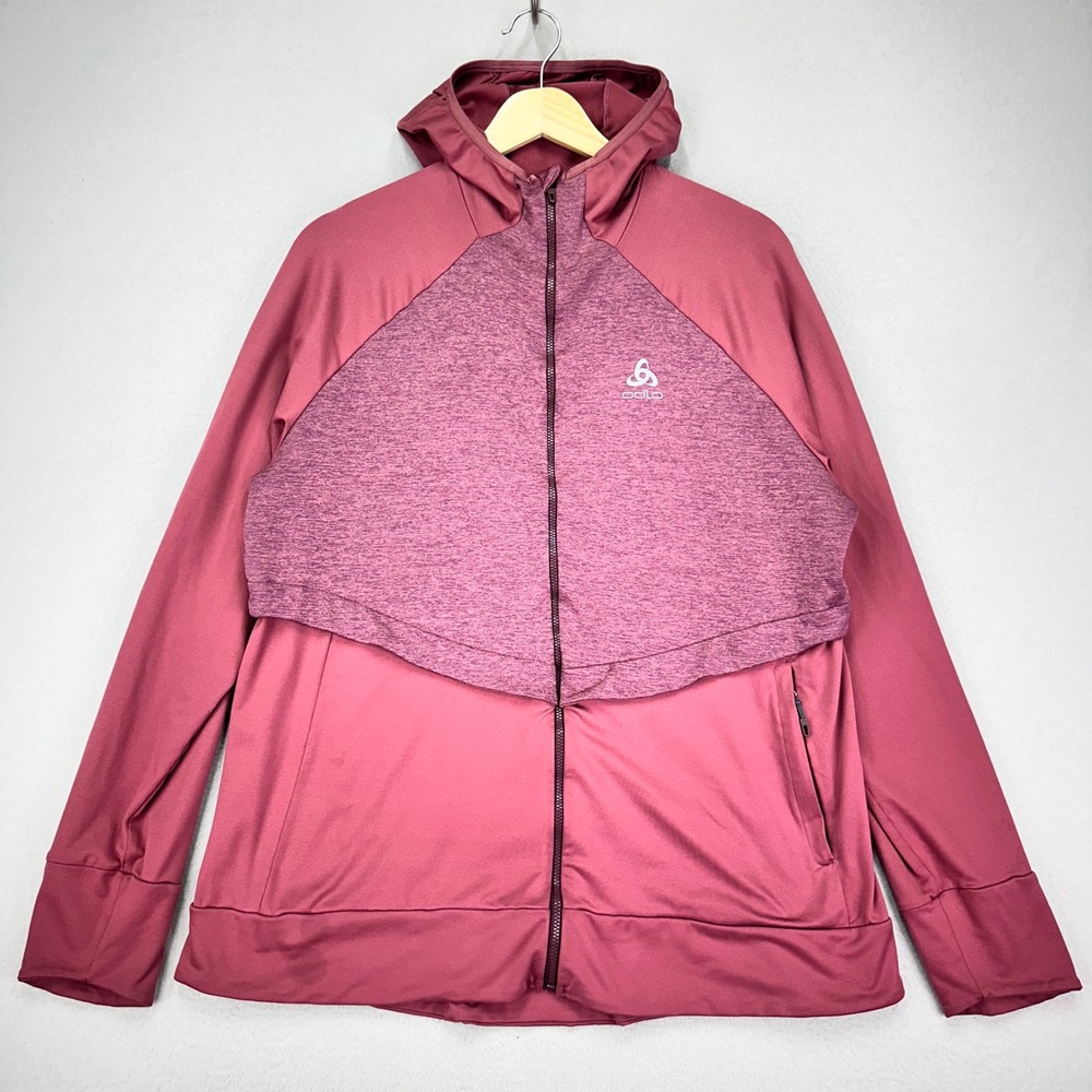 Odlo‎ Running Jacket Womens XL Red Zeroweight Long Sleeve Hooded Reflective